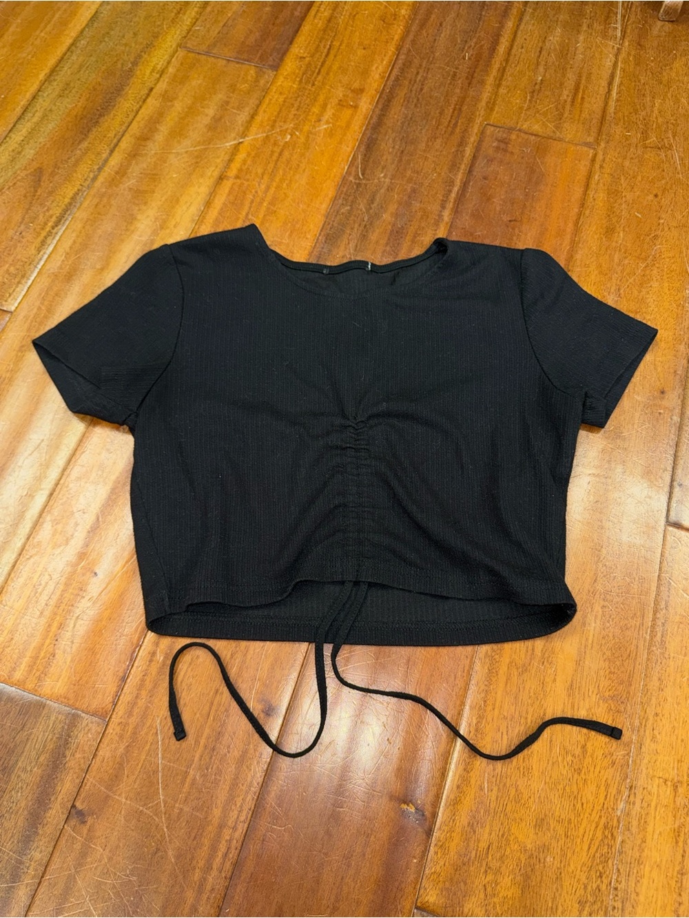 Black Ruched Front Crop Top - Women
